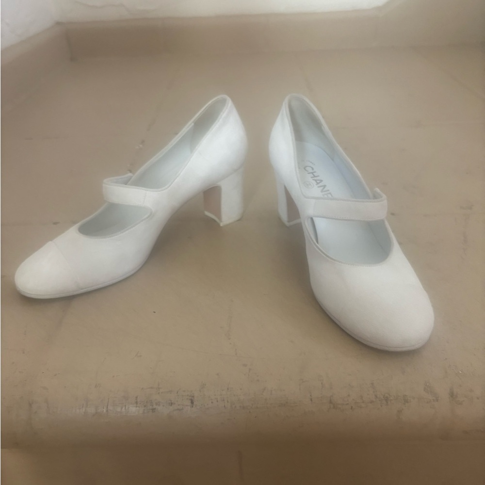 Chanel White Suede Mary Janes 38